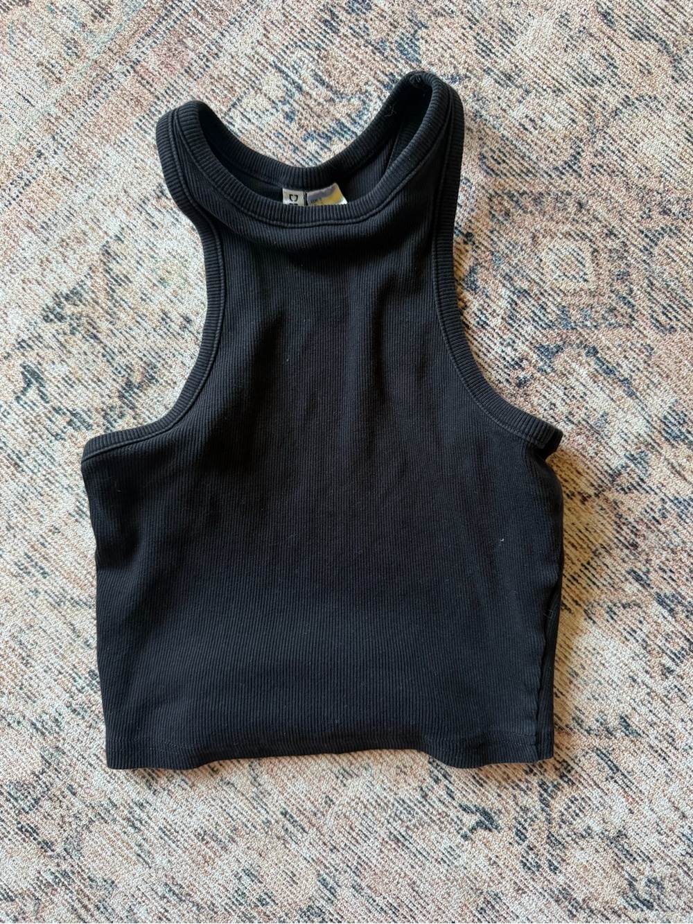 Divided Black Ribbed Racerback Crop Tank - Picture 1 of 3